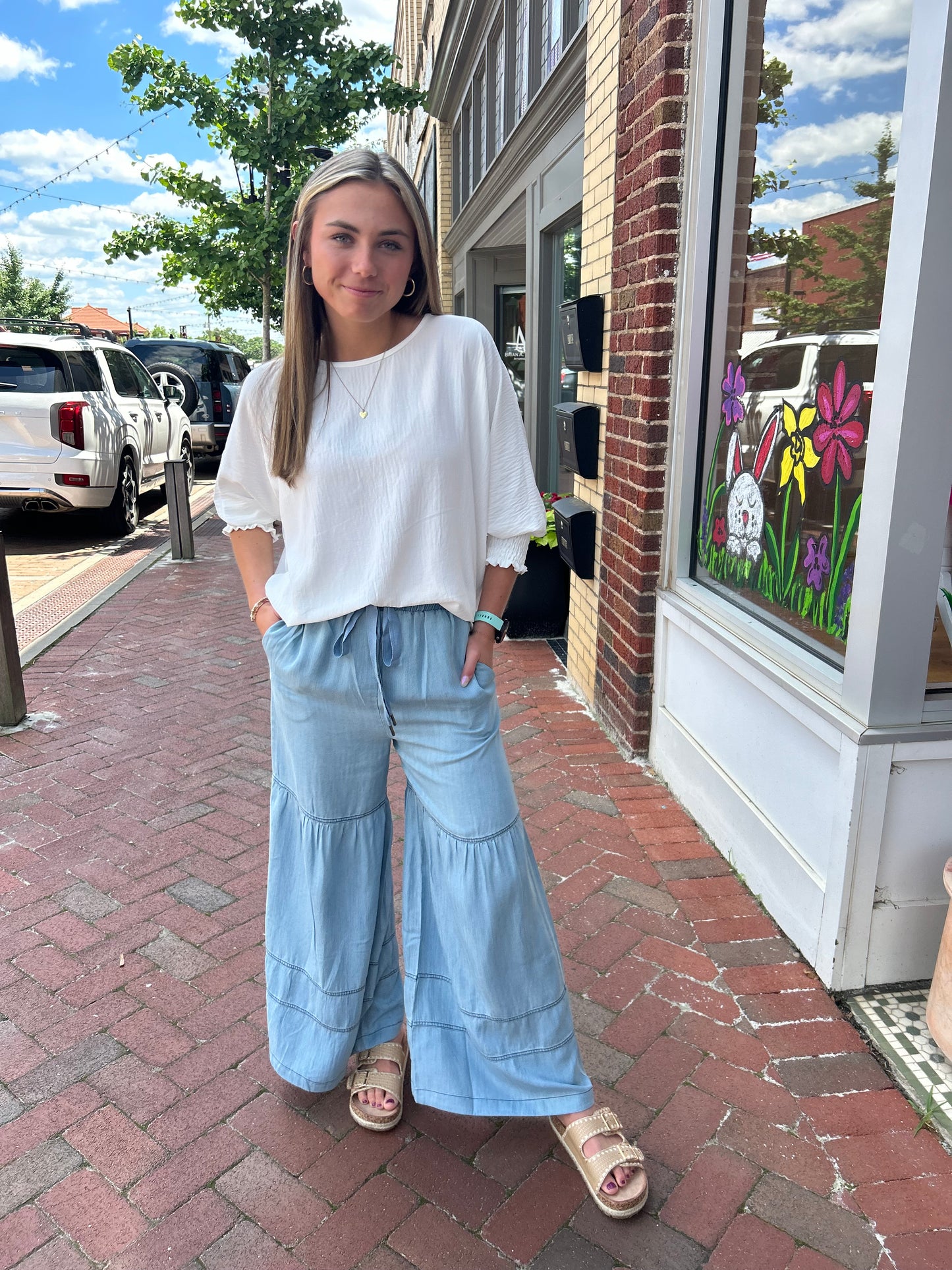 Washed Denim Wide Leg Pants